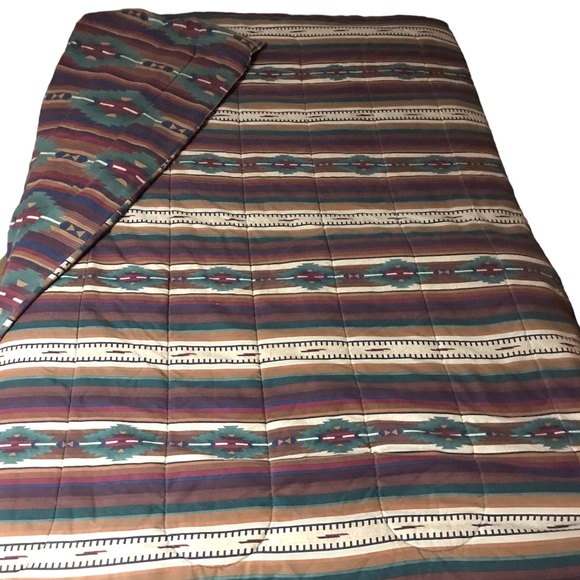 Vintage 80s Southwestern Aztec Art Deco Reversible Bed Spread Full Size 84x84 - Picture 10 of 11